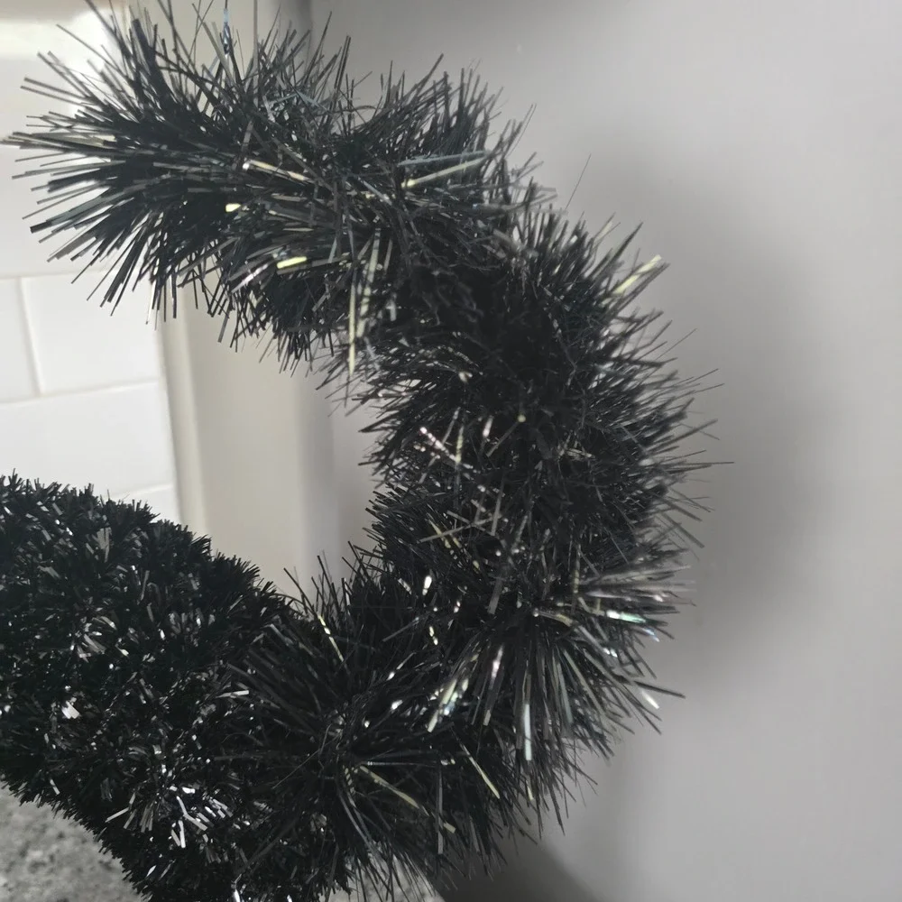 Halloween Tinsel Cat Pair Black Arched Back Spooky Sparkle Decor Witchy Party